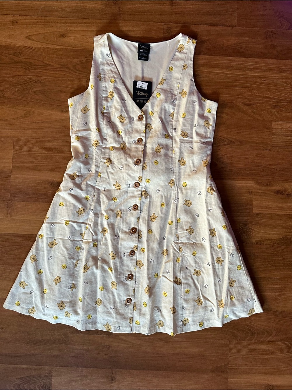 Disney Cream Sleeveless Button-Front Midi Dress with Winnie The Pooh Motif